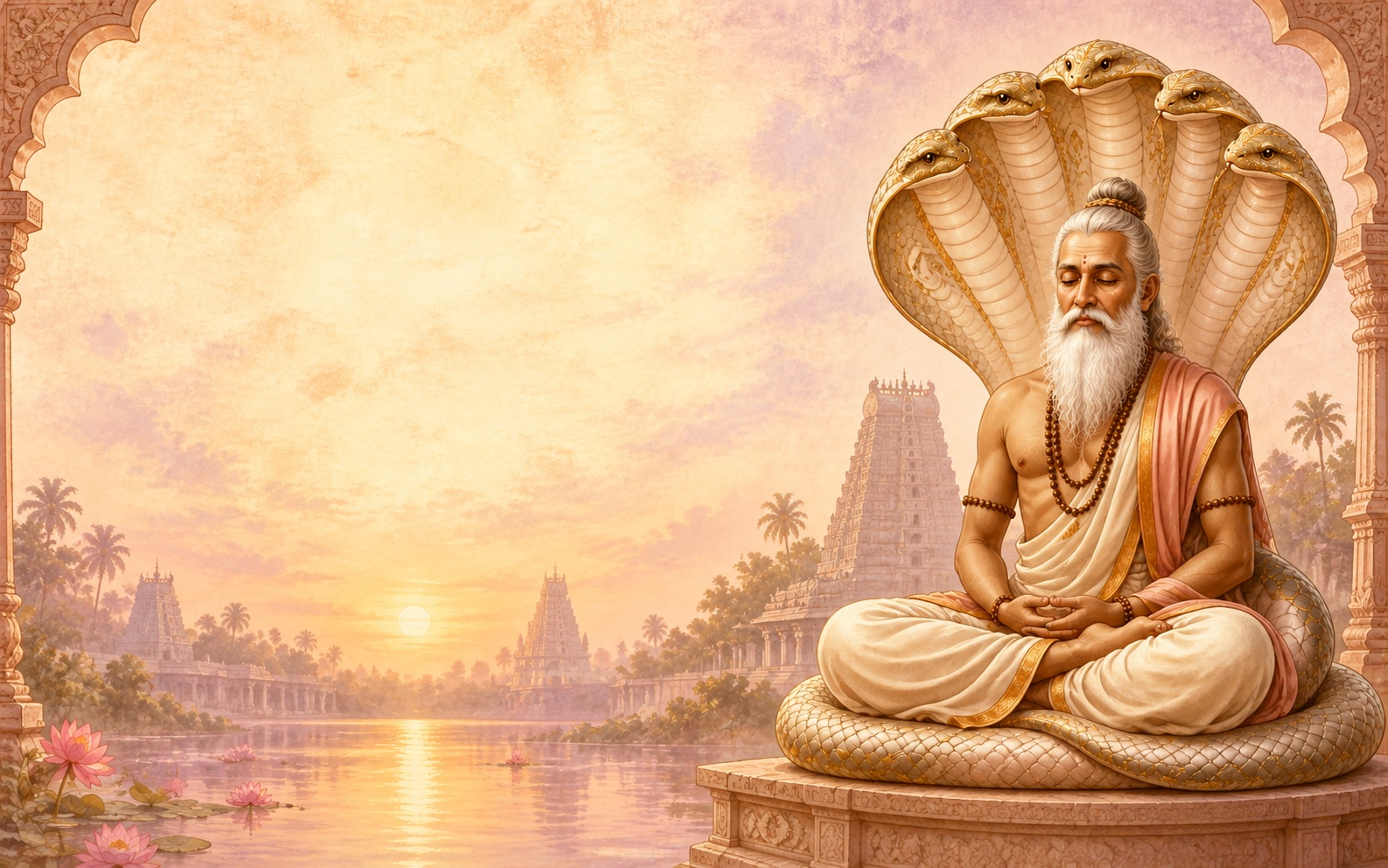 Maharishi Patanjali seated in meditation beneath the serpent canopy